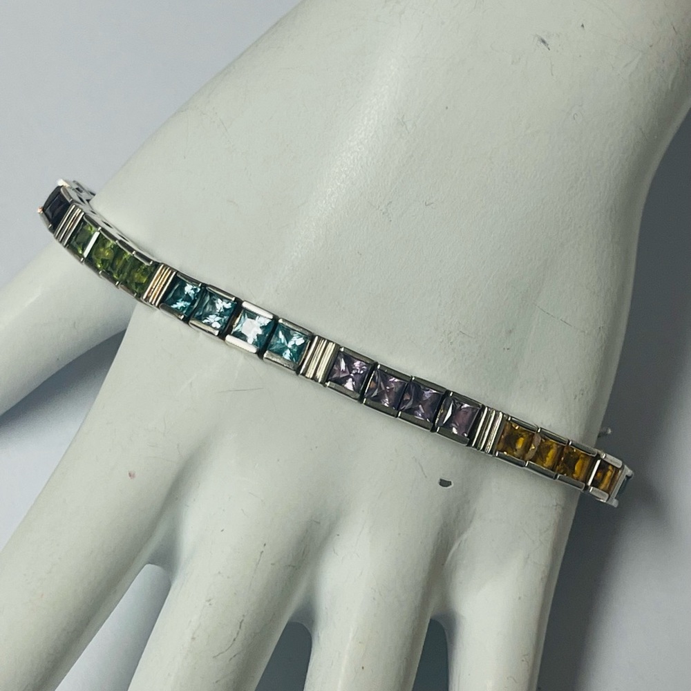 Vintage Sterling Silver Gemstones Tennis Bracelet - Picture 3 of 9